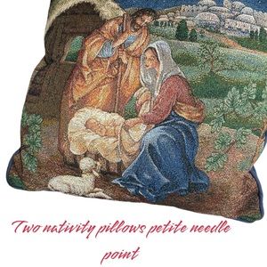 Two petit needlepoint nativity pillows